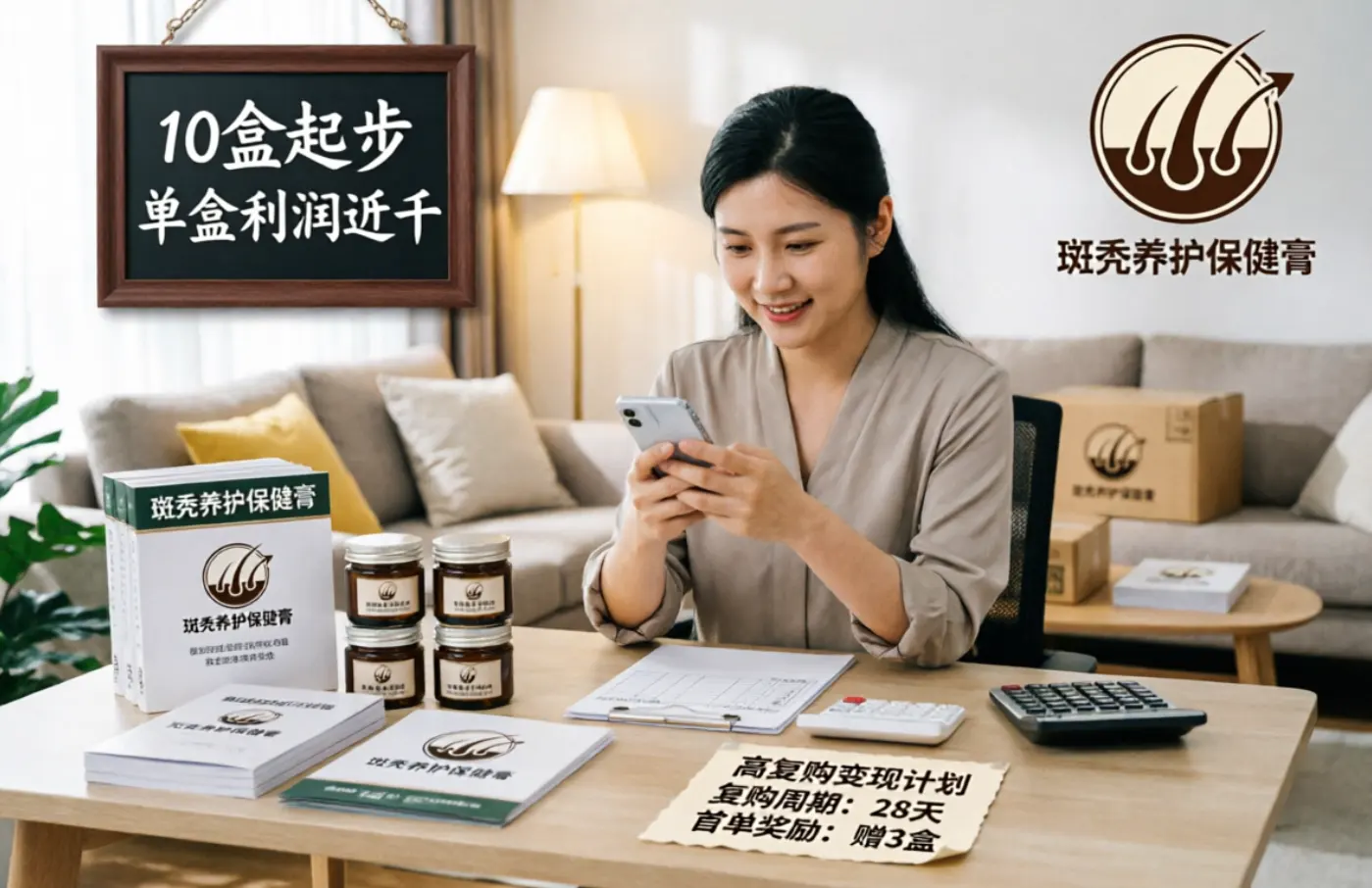 斑秃养护保健膏微商代理怎么做？10盒起步单盒利润近千的轻资产副业项目与高复购变现全解析配图