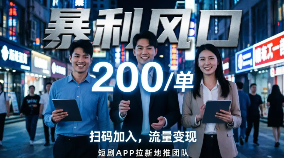 短剧APP拉新单价飙升至200/单？揭秘2026年地推圈最暴利的“流量变现”风口，全国团队速来配图