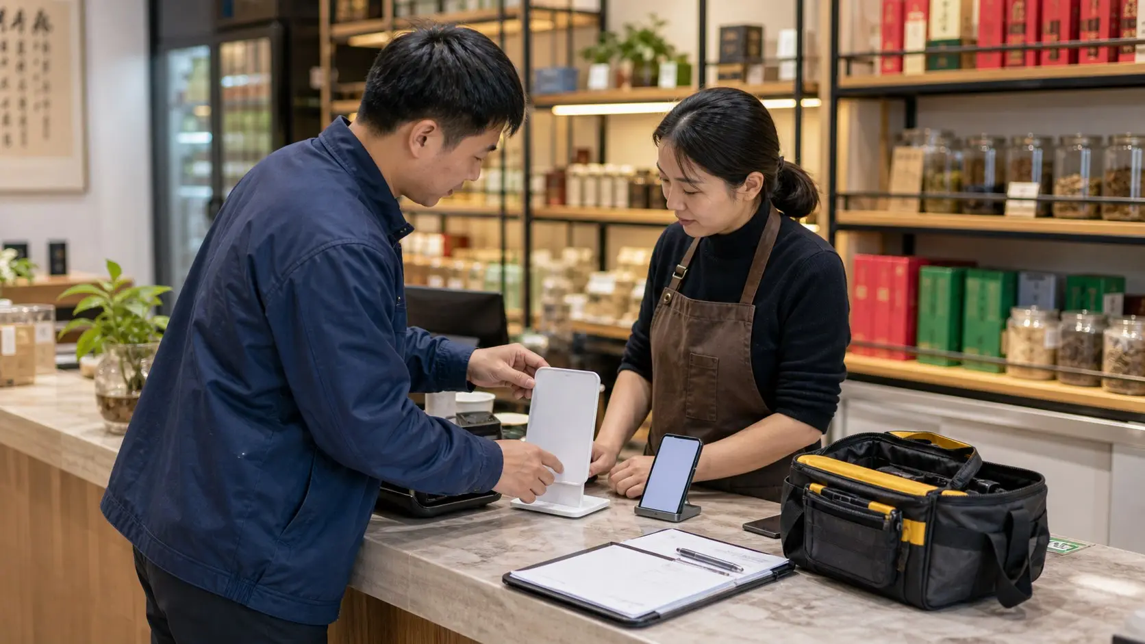 本地商户码牌服务寻找推广渠道，店主沟通资料审核安装回访和售后解释需要团队配合