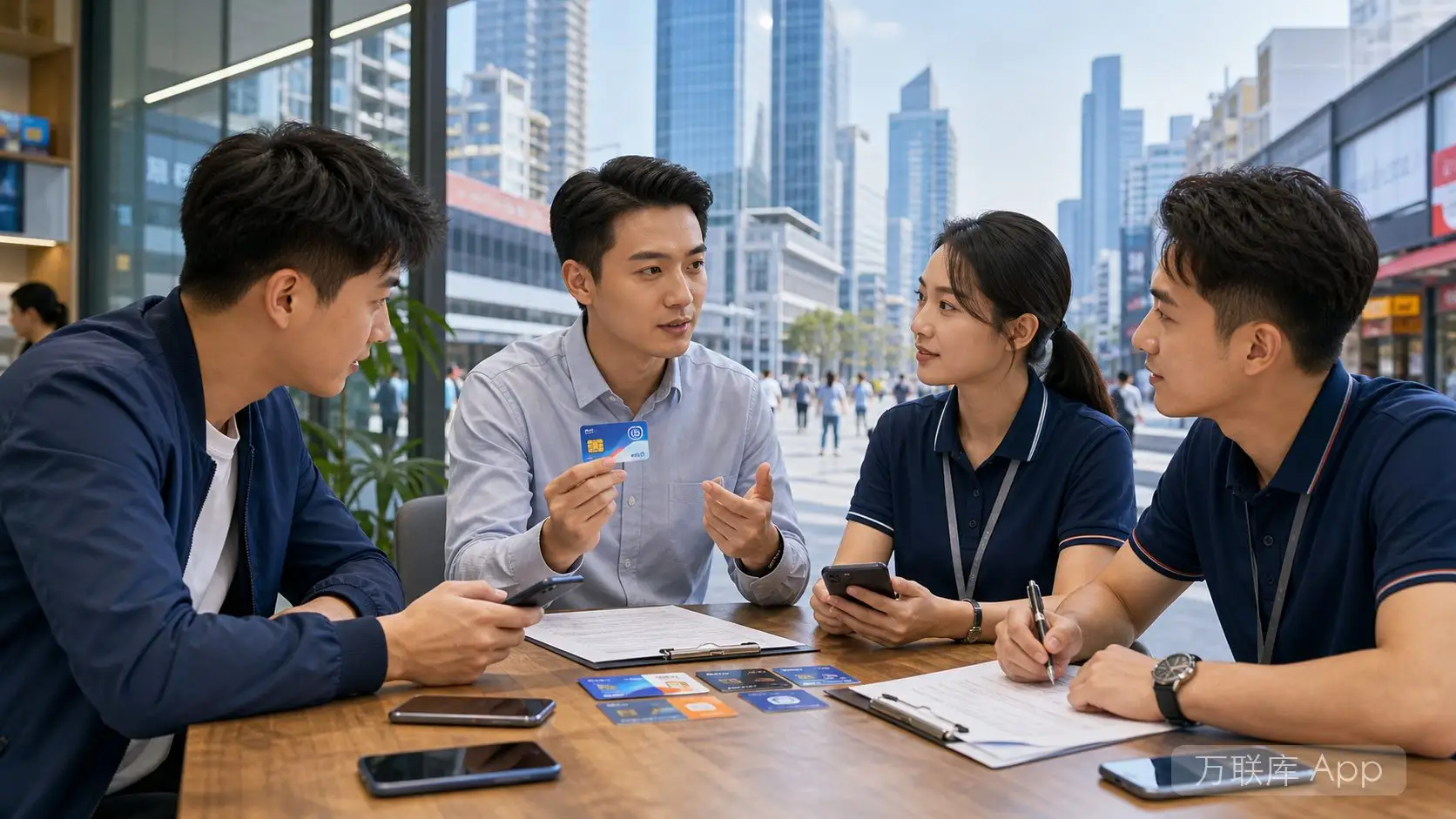 项目方在万联库 App 发布号卡渠道合作信息的商务场景图