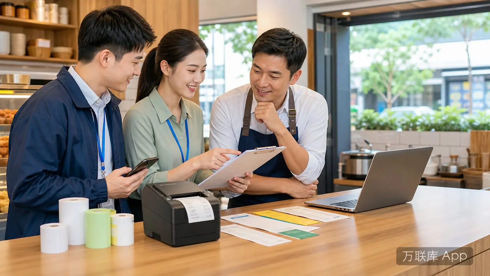 项目方在万联库 App 发布商家打印服务协作资源信息的商务场景图